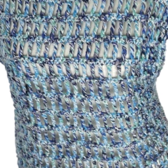 Hand Knit Bohemian Crochet Dress Cover Up Blue Pink Size Small Medium - Picture 6 of 8